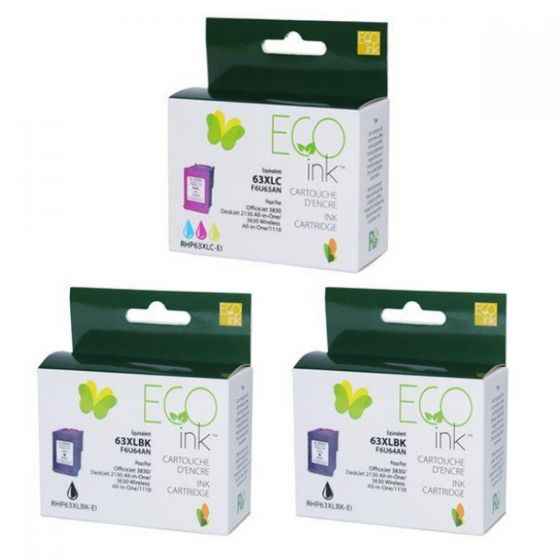 Combo de 2 cartouches HP63BKXL Noir et 1 Cartouche Hp63CXL